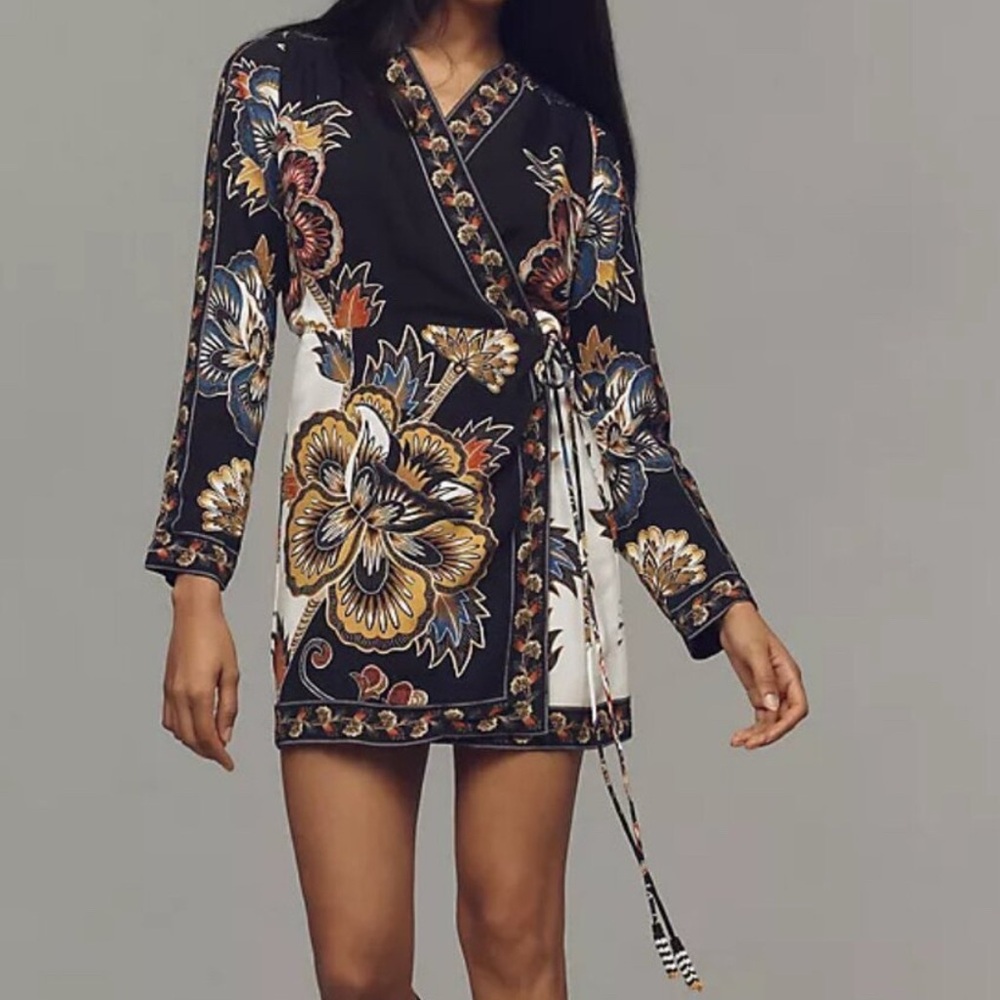 Floral Wrap Dress with Long Sleeves